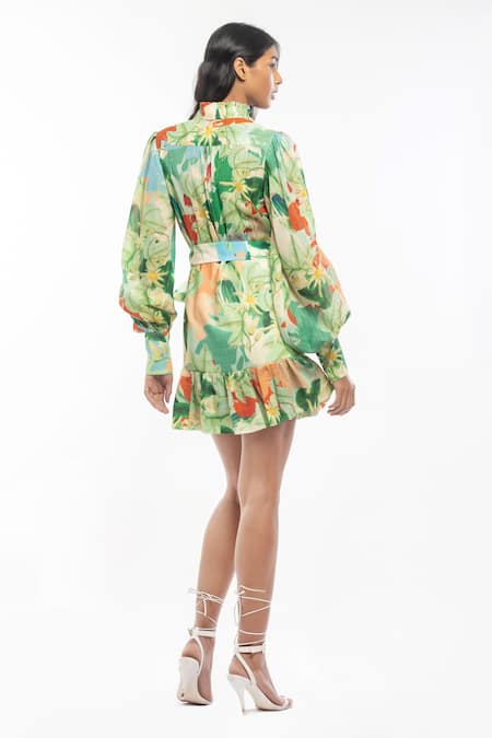 Mandira Wirk Resort Tropical Print Shirt Dress 
