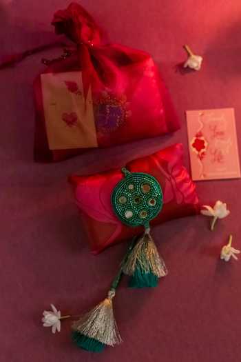 Show Shaa_Green Embroidered Raksha Sutra Rakhi_Online_at_Aza_Fashions