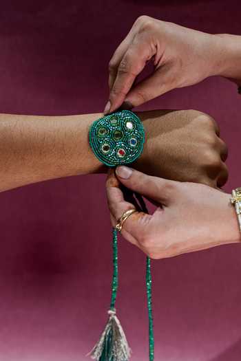 Buy_Show Shaa_Green Embroidered Raksha Sutra Rakhi_Online_at_Aza_Fashions