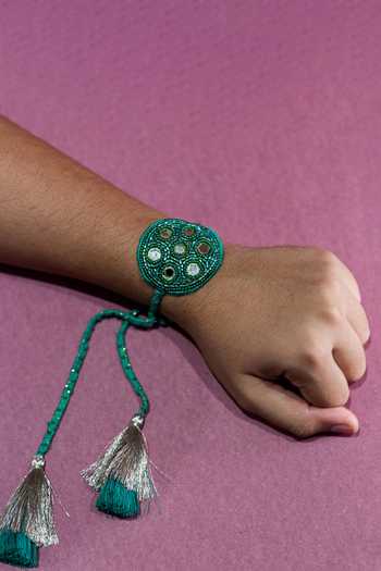 Shop_Show Shaa_Green Embroidered Raksha Sutra Rakhi_Online_at_Aza_Fashions