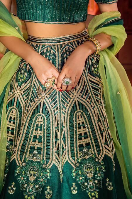 Buy Supria Munjal Green Raw Silk, Chanderi And Organza Cutdana, Sequin, Thread, Bridal Lehenga Set Online at Aza Fashions Buy_Supria Munjal_Green Raw Silk, Chanderi And Organza Cutdana, Sequin, Thread, Bridal Lehenga Set _Online_at_Aza_Fashions