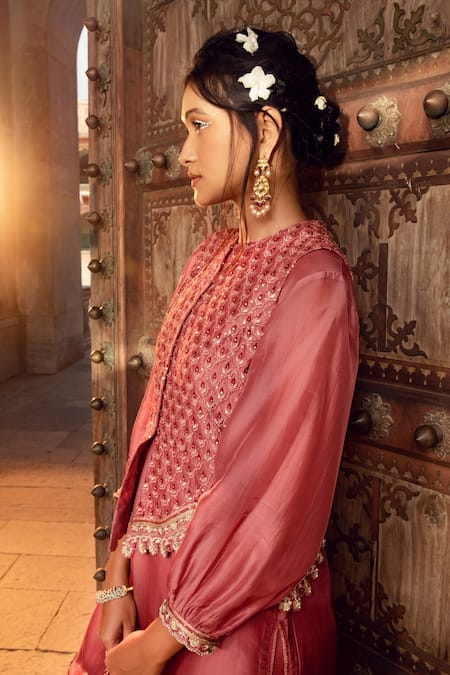 Shop Supria Munjal Purple Chanderi, Organza And Satin Georgette Thread & Jacket & Tulip Pant Set at Aza Fashions Shop_Supria Munjal_Purple Chanderi, Organza And Satin Georgette Thread & Jacket & Tulip Pant Set _at_Aza_Fashions