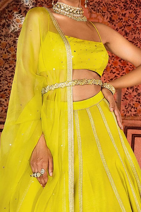 Buy Supria Munjal Green Raw Silk And Pure Organza Cord & Sequin Square Neck Embroidered Lehenga Set Online at Aza Fashions Buy_Supria Munjal_Green Raw Silk And Pure Organza Cord & Sequin Square Neck Embroidered Lehenga Set _Online_at_Aza_Fashions