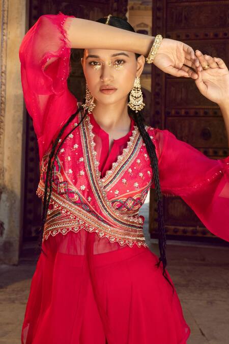 Supria Munjal Pink Chanderi, Pure Organza And Satin Georgette Beads & Jacket & Gharara Set Online at Aza Fashions Supria Munjal_Pink Chanderi, Pure Organza And Satin Georgette Beads & Jacket & Gharara Set _Online_at_Aza_Fashions