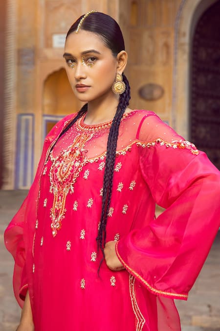Shop Supria Munjal Pink Chanderi And Georgette, Pure Organza Beads & Cutdana, Kurta Sharara Set at Aza Fashions Shop_Supria Munjal_Pink Chanderi And Georgette, Pure Organza Beads & Cutdana, Kurta Sharara Set _at_Aza_Fashions