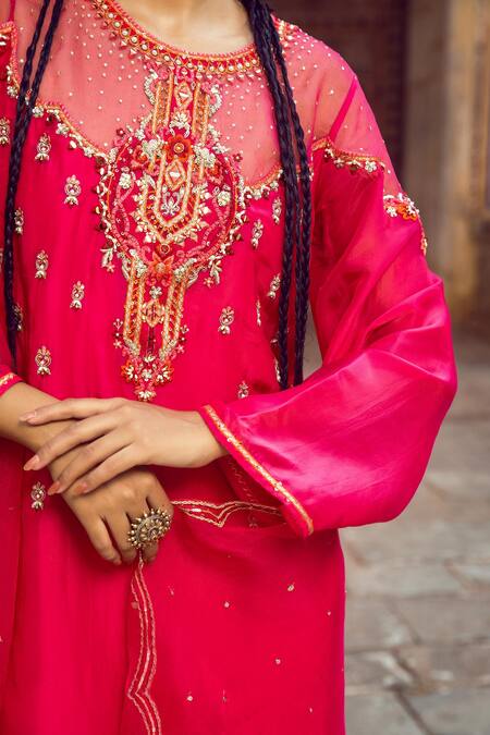 Supria Munjal Pink Chanderi And Georgette, Pure Organza Beads & Cutdana, Kurta Sharara Set Online at Aza Fashions Supria Munjal_Pink Chanderi And Georgette, Pure Organza Beads & Cutdana, Kurta Sharara Set _Online_at_Aza_Fashions