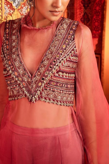 Buy Supria Munjal Purple Chanderi And Georgette, Pure Organza Beads & Cutdana, Mirror, & Palazzo Set Online at Aza Fashions Buy_Supria Munjal_Purple Chanderi And Georgette, Pure Organza Beads & Cutdana, Mirror, & Palazzo Set _Online_at_Aza_Fashions