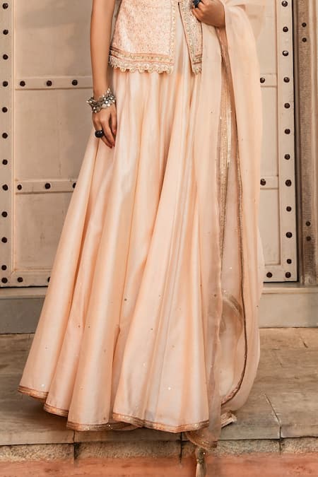 Supria Munjal Pink Chanderi, Raw Silk And Pure Organza Sequin, Embroidered Jacket Lehenga Set Online at Aza Fashions Supria Munjal_Pink Chanderi, Raw Silk And Pure Organza Sequin, Embroidered Jacket Lehenga Set_Online_at_Aza_Fashions