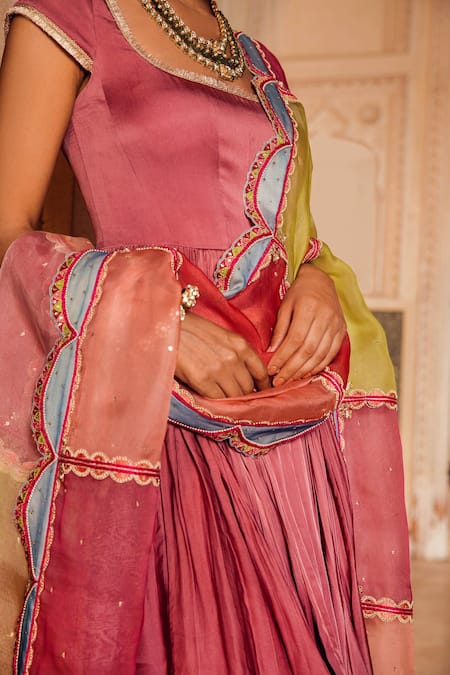 Supria Munjal_Purple Satin Georgette And Pure Organza Sequin & Short Anarkali & Tulip Pant Set_Online_at_Aza_Fashions