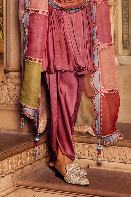 Buy_Supria Munjal_Purple Satin Georgette And Pure Organza Sequin & Short Anarkali & Tulip Pant Set_Online_at_Aza_Fashions