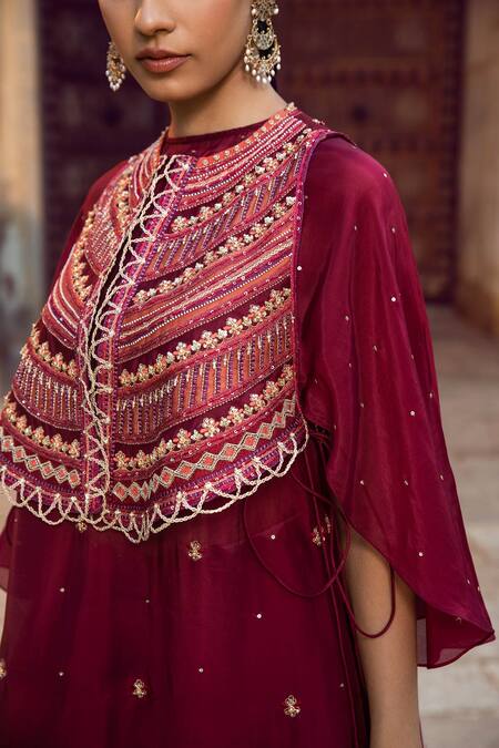 Supria Munjal_Purple Chanderi, Satin Georgette And Organza Sequin Short Jacket & Tulip Pant Set_Online_at_Aza_Fashions