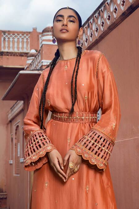 Buy Supria Munjal Orange Organza And Satin Georgette Beads & Sequin, Embroidered Kurta Sharara Set Online at Aza Fashions Buy_Supria Munjal_Orange Organza And Satin Georgette Beads & Sequin, Embroidered Kurta Sharara Set_Online_at_Aza_Fashions