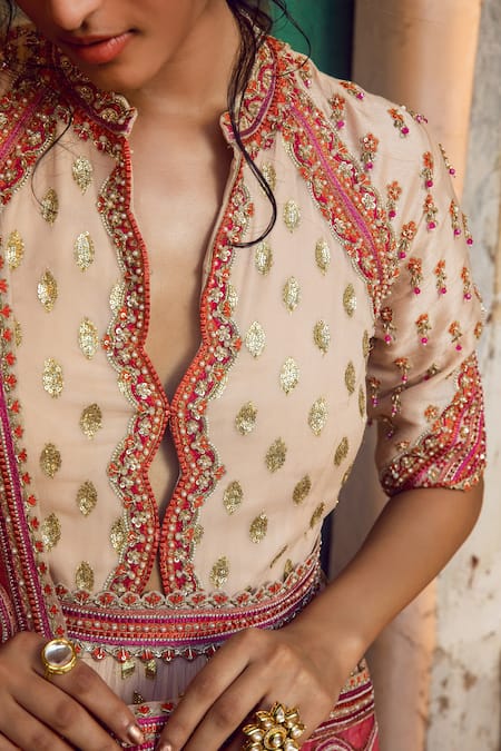 Supria Munjal_Pink Georgette And Organza Cutdana & Thread, Embroidered Anarkali With Dupatta _Online_at_Aza_Fashions
