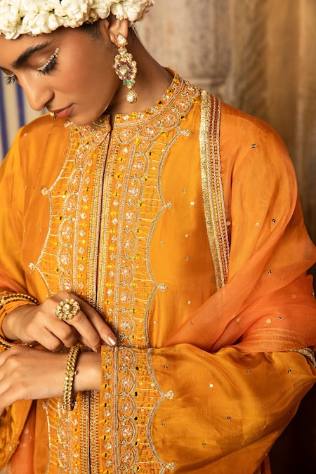 Supria Munjal Yellow Organza And Satin Georgette Beads & Embroidered Jacket Style Kurta Set Online at Aza Fashions Supria Munjal_Yellow Organza And Satin Georgette Beads & Embroidered Jacket Style Kurta Set_Online_at_Aza_Fashions