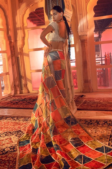 Shop_Supria Munjal_Pink Pure Organza And Satin Georgette Beads & Mirror Embroidered Saree With Blouse _at_Aza_Fashions