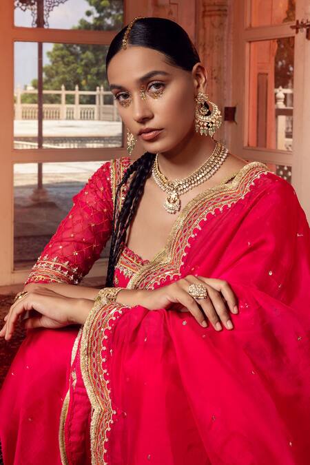 Supria Munjal_Pink Organza And Georgette Bead, Sequin & Cord Embroidered Saree With Blouse_Online_at_Aza_Fashions