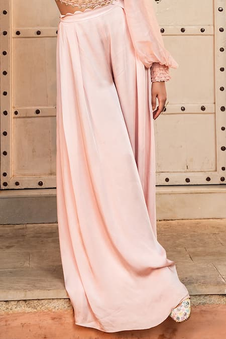 Buy_Supria Munjal_Pink Organza And Satin Georgette Bead, Sequin & Embroidered Crop Top & Pant Set_Online_at_Aza_Fashions