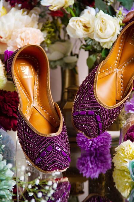 House Of Vian_Purple Seerat Embroidered Juttis _Online_at_Aza_Fashions