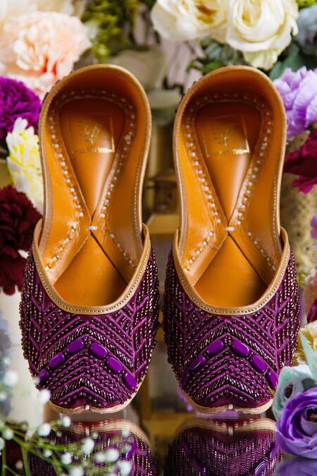 Buy_House Of Vian_Purple Seerat Embroidered Juttis _Online_at_Aza_Fashions
