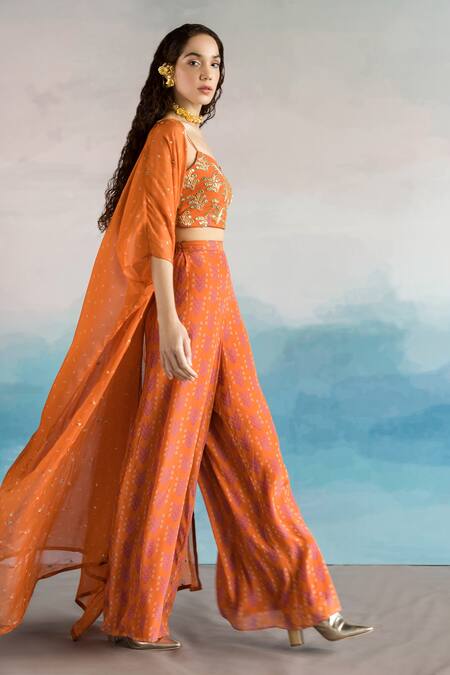 Buy Ziyaa Rust Floral Print Top Palazzo Set With Jacket for Women Online @  Tata CLiQ