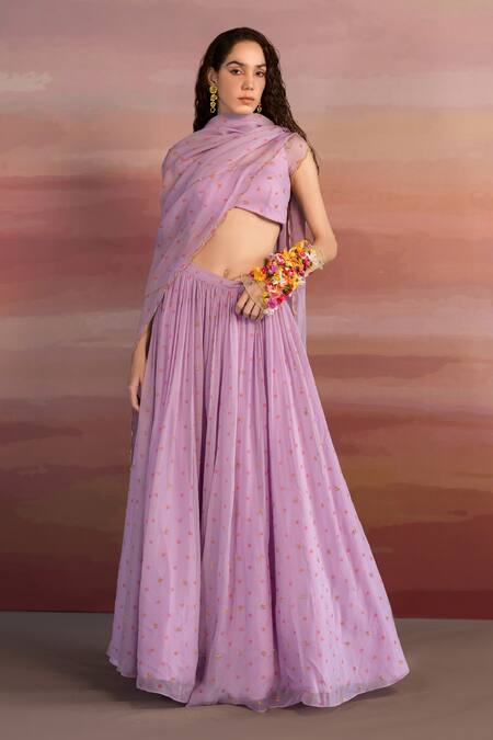 EASE Purple Viscose Organza Floral Sweetheart Neck Print Lehenga Set Online at Aza Fashions EASE_Purple Viscose Organza Floral Sweetheart Neck Print Lehenga Set _Online_at_Aza_Fashions