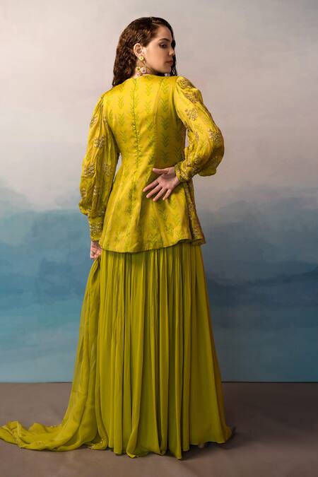 Shop EASE Green , Viscose Organza, Pure Floral Embroidered Kurta Palazzo Set at Aza Fashions Shop_EASE_Green , Viscose Organza, Pure Floral Embroidered Kurta Palazzo Set _at_Aza_Fashions