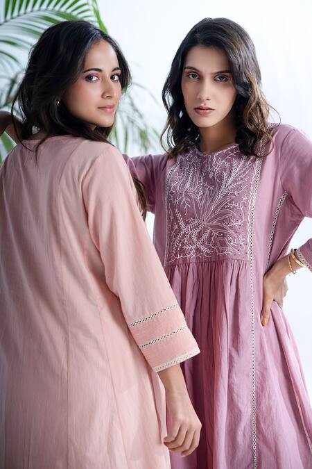 Buy Pants And Pajamas Purple Cotton Lace, Embroidery Round Neck Chikankari Yoke Anarkali Online at Aza Fashions Buy_Pants And Pajamas_Purple Cotton Lace, Embroidery Round Neck Chikankari Yoke Anarkali_Online_at_Aza_Fashions