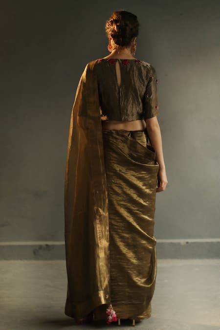 Shop_Begum_Grey Tissue Embroidery Round Saree With Blouse _at_Aza_Fashions