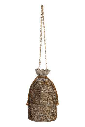 The Purple Sack_Gray Sequins Grey And Gold Embroidered Potli Bag _Online_at_Aza_Fashions
