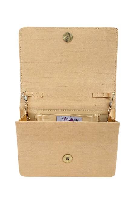 The Purple Sack_Gold Embroidery Flap Clutch _Online_at_Aza_Fashions