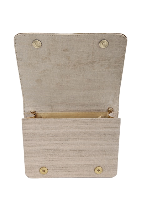 The Purple Sack_Gold Embroidery, Sequins Flap Clutch With Sling _Online_at_Aza_Fashions