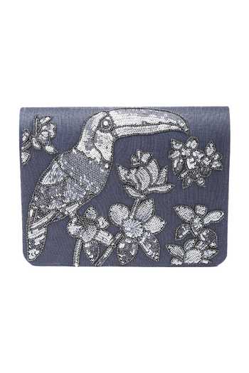 The Purple Sack_Gray Embroidery, Sequins Grey Flap Clutch With Sling _Online_at_Aza_Fashions