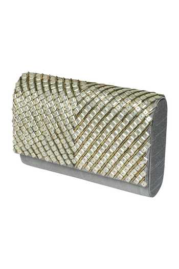 The Purple Sack Grey Embroidered Flap Clutch 