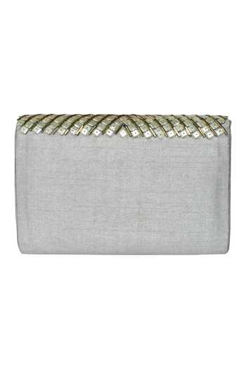 The Purple Sack Grey Embroidered Flap Clutch 