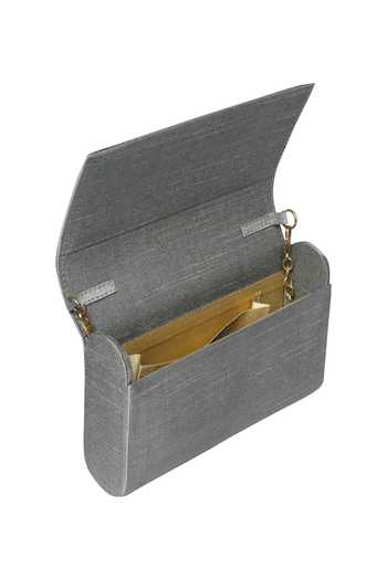 Shop_The Purple Sack_Gray Embroidery Grey Flap Clutch _Online_at_Aza_Fashions