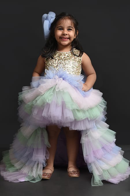 Lil Angels Multi Color Dupion Embellished Dress 