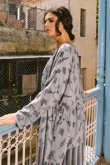 Shop_Ayaka_Blue 100% Soy Organic Cotton Round Printed Overlay_Online_at_Aza_Fashions