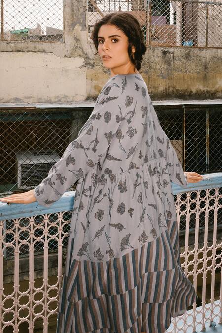 Ayaka_Blue 100% Soy Organic Cotton Round Printed Overlay_at_Aza_Fashions