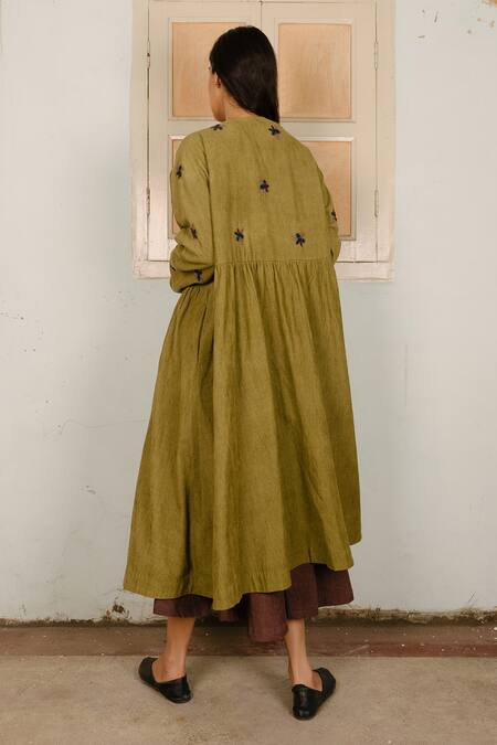 Shop Ayaka Green 100% Corduroy Lining 100% Embroidered Overlay at Aza Fashions Shop_Ayaka_Green 100% Corduroy Lining 100% Embroidered Overlay _at_Aza_Fashions