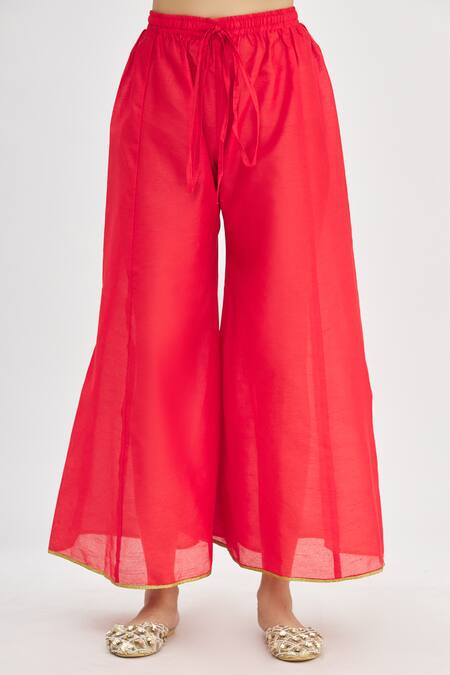 Shop_Samyukta Singhania_Red Short Peplum Kurta And Pant Set_Online_at_Aza_Fashions