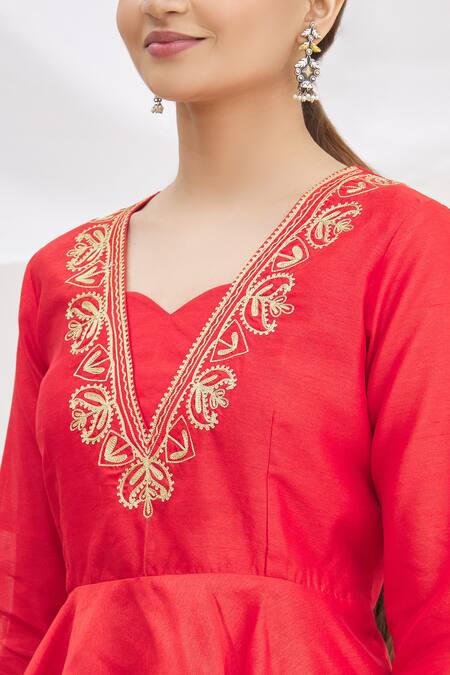 Samyukta Singhania_Red Short Peplum Kurta And Pant Set_at_Aza_Fashions