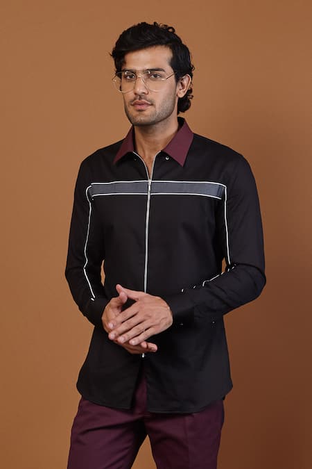 Seven Black Cotton Zipper Shirt 