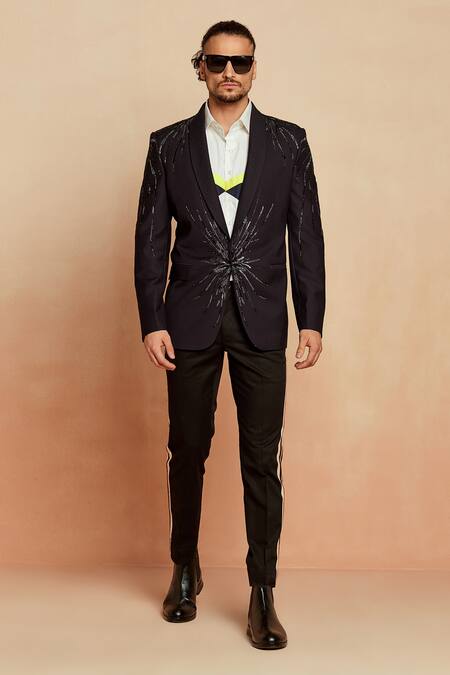 Shop_Seven_Black Italian Fabric Cutdana Embroidered Blazer_Online_at_Aza_Fashions