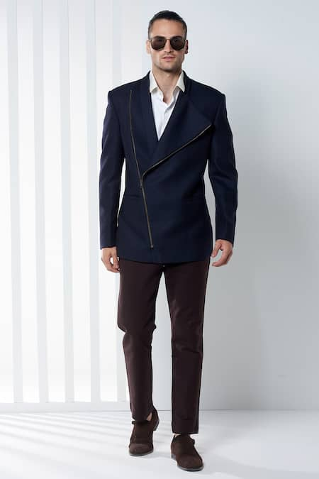 Seven Blue Wool Asymmetric Jacket 