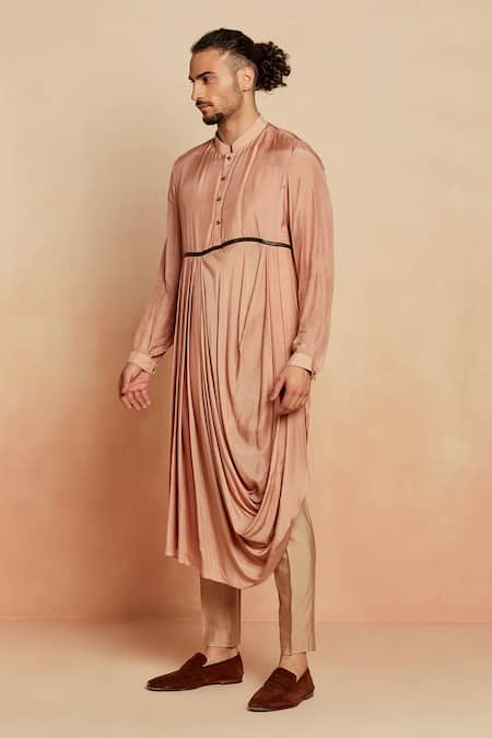 Seven Pink Silk Draped Kurta 