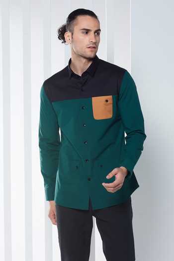 Buy_Seven_Green Cotton Satin Shirt_Online_at_Aza_Fashions