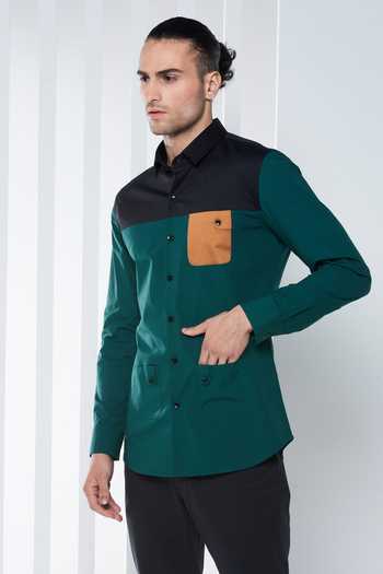 Shop_Seven_Green Cotton Satin Shirt_Online_at_Aza_Fashions