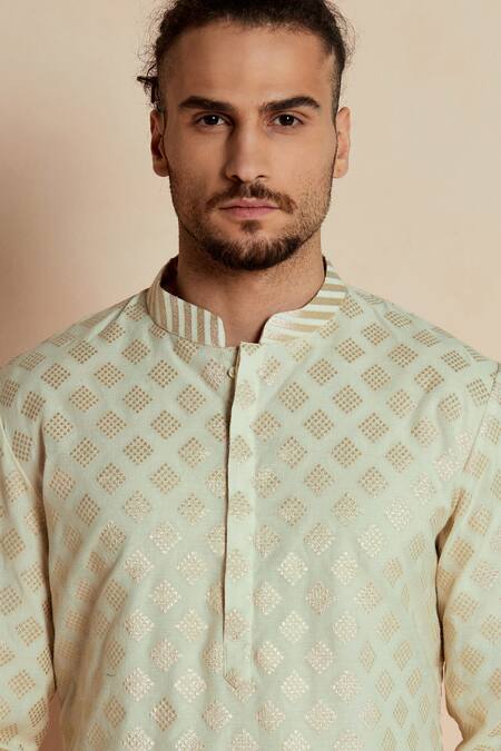 Seven_White Silk Booti Kurta_at_Aza_Fashions