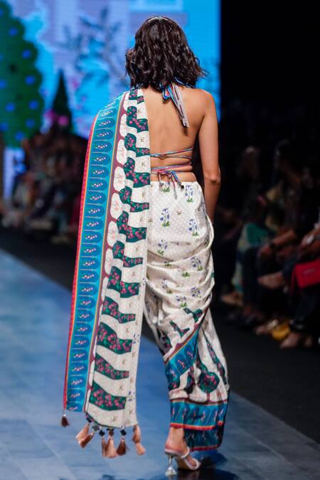 Shop Limerick By Abirr N' Nanki Off White Crepe Floral, Moroccan Sevilla Print Saree at Aza Fashions Shop_Limerick By Abirr N' Nanki_Off White Crepe Floral, Moroccan Sevilla Print Saree_at_Aza_Fashions