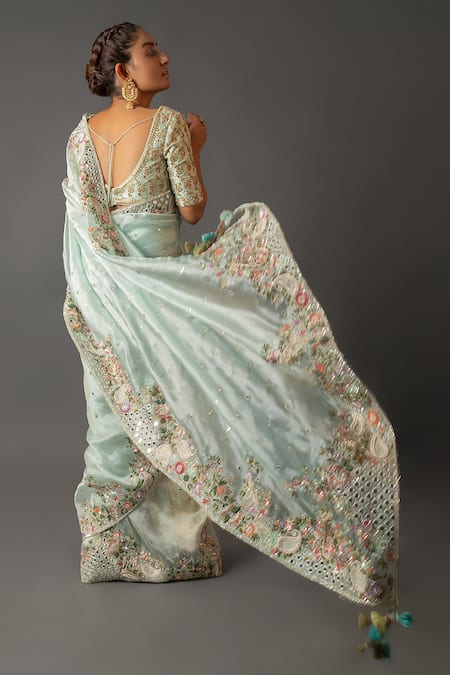 Aangan By Parul Organza Embroidered Saree & Blouse Set 